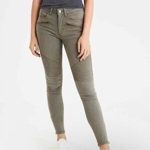 American Eagle Gray Sage Sateen Moto High Rise Jeggings size 2 long